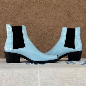 ASOS Cuban Heel Western Chelsea Boots in Light Blue with Metal Toe